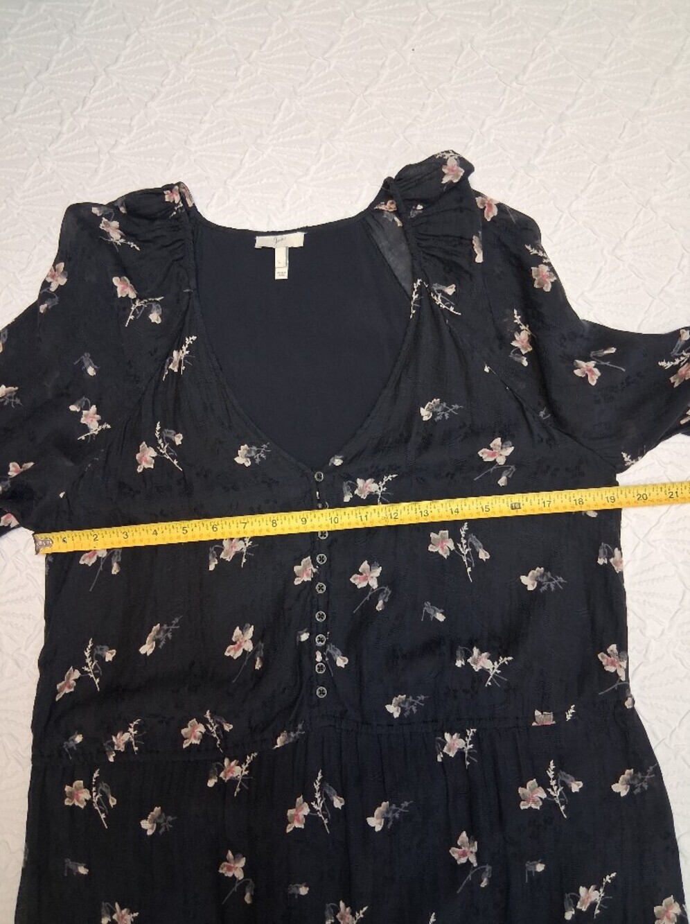 Joie Black Floral Button-Front Long Sleeve Boho spring Midi Dress Size L - Picture 13 of 17
